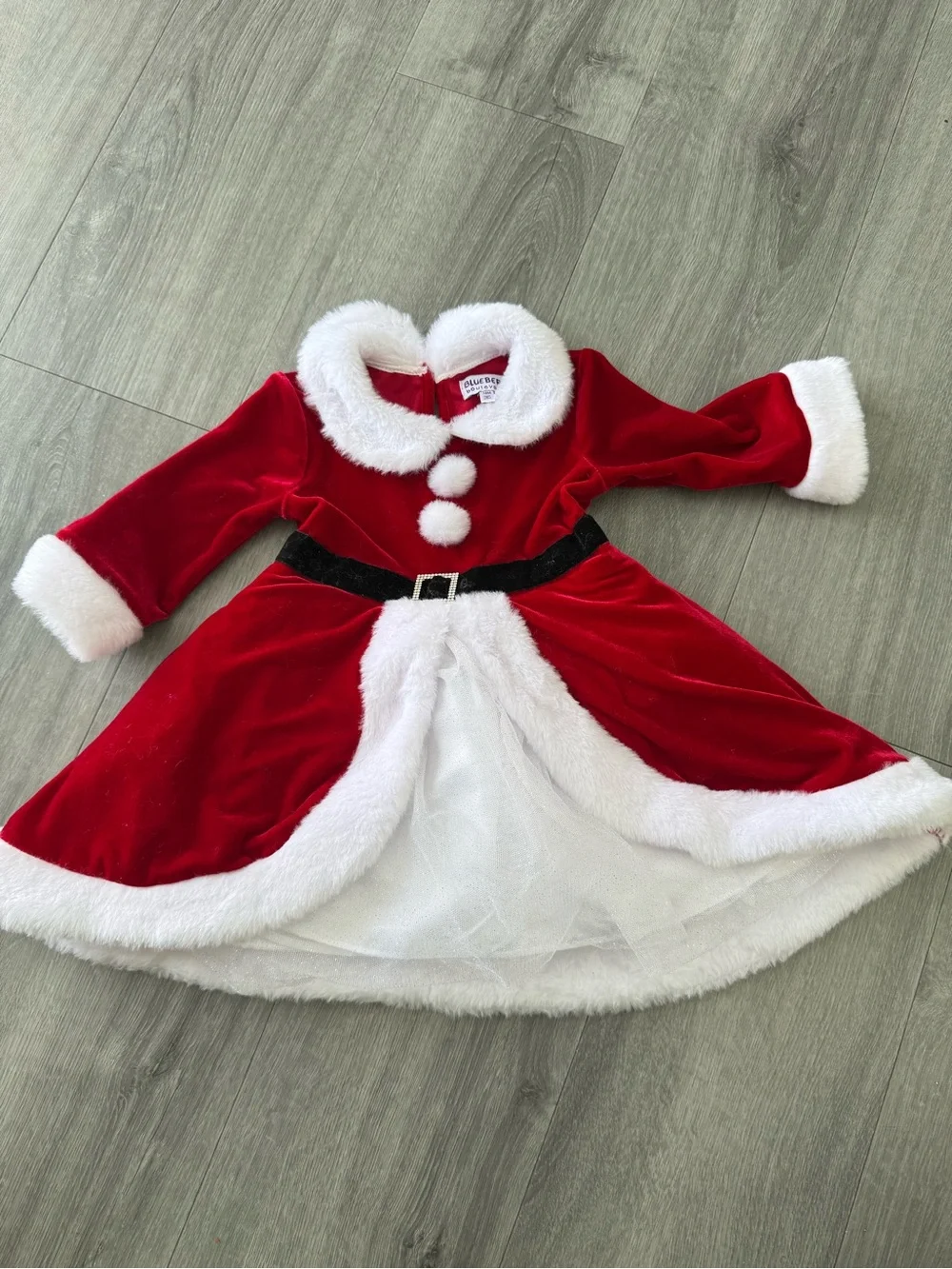 Blueberi Boulevard Red Velvet Santa Dress with White Fur Trim - Kids Costume